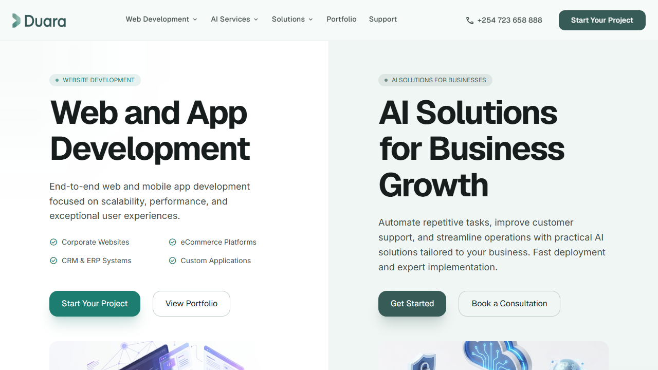 Screenshot of the duara.dev website homepage